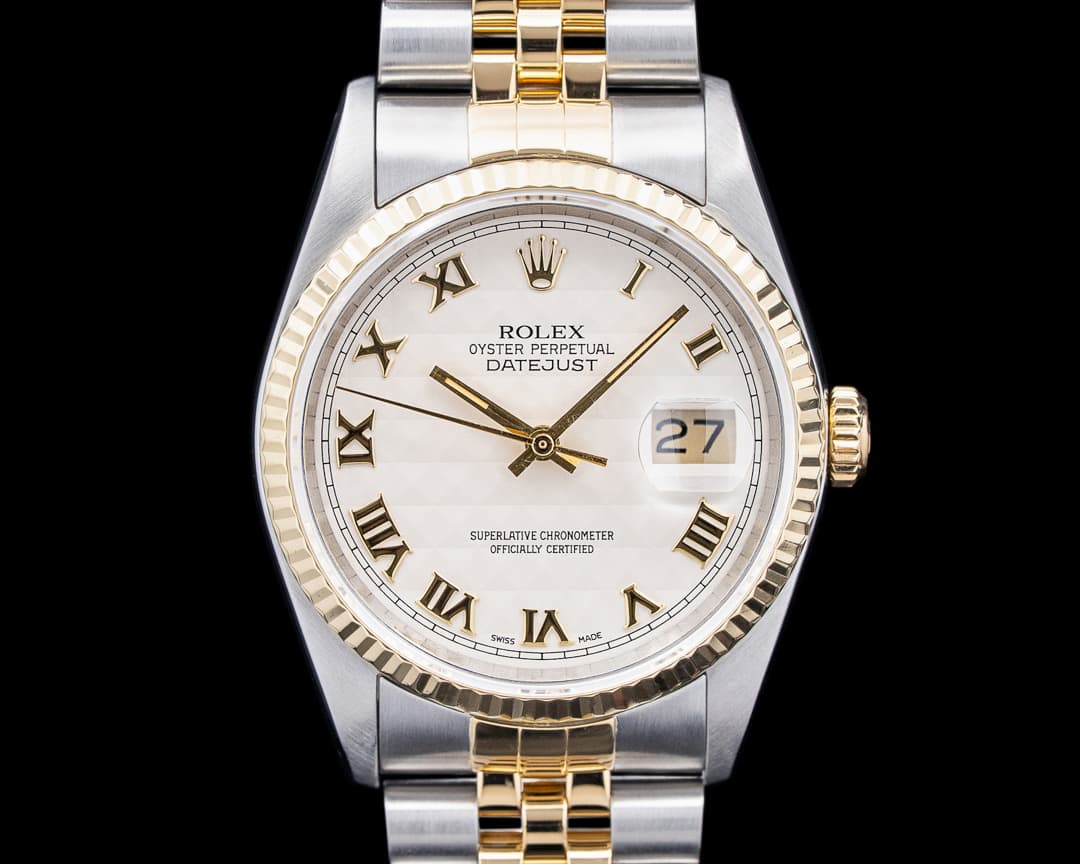 Rolex 16233 Datejust 18K Yellow Gold / SS Pyramid Dial Circa. 1991