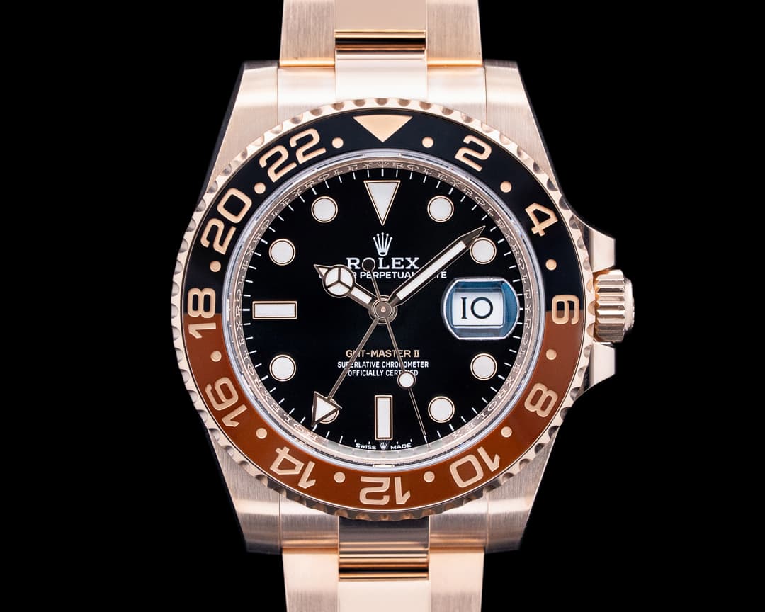 Rolex 126715CHNR GMT Master II "Root Beer" 18K Everose Gold Black Dial