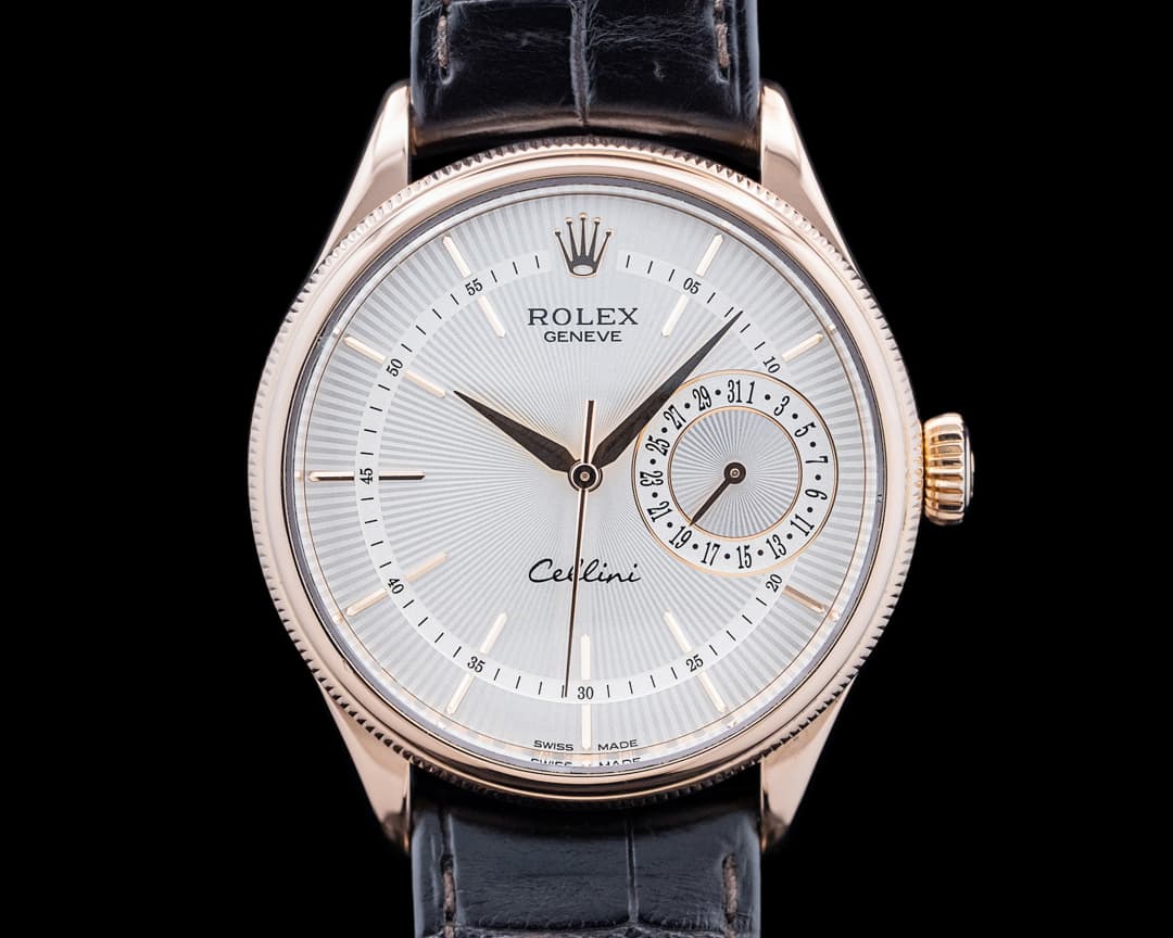 Rolex 50515 Cellini Date 18K Rose Gold Silver Guilloche Dial