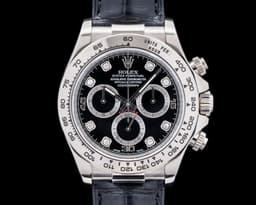 Daytona 18K White Gold Black Dial with Diamonds / Alligator