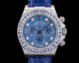 Daytona 116589 18K WG Sodalite Diamond Dial Baguette Sapphire Bezel RARE