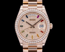 Day Date President 128345RBR Pave RAINBOW 18k Rose Gold