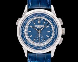 World Time 5930G Chronograph 18k White Gold Blue Dial