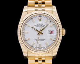 Datejust 36MM White Stick Dial 18K Yellow Gold / Jubilee