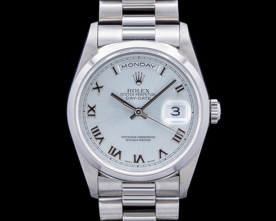 Rolex 18206 Day-Date Platinum Silver Roman Dial