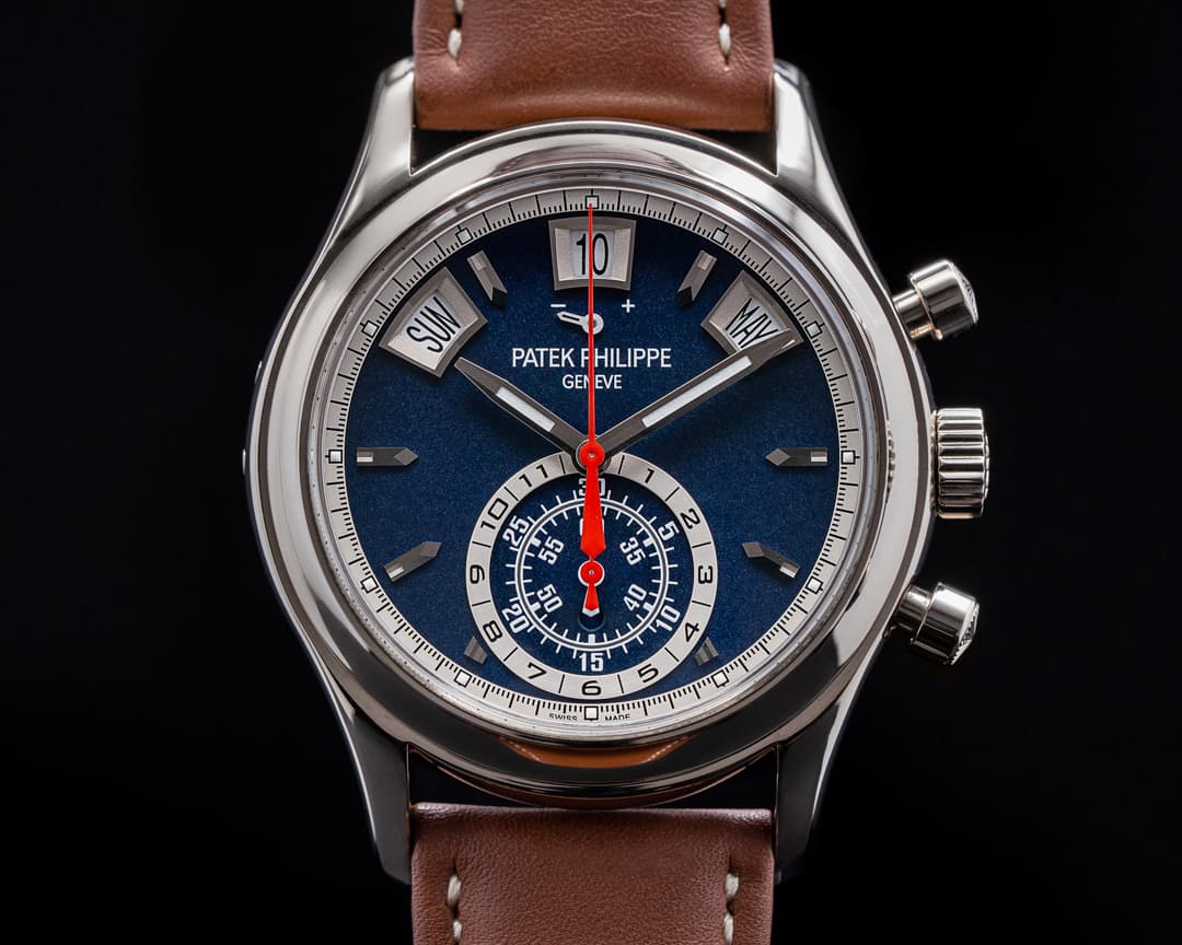 Patek Philippe Annual Calendar 5960/01G Chronograph White Gold Blue Dial