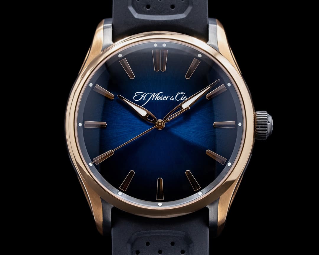 H. Moser and Cie. Pioneer Centre Seconds Rose Gold Blue Fume Dial