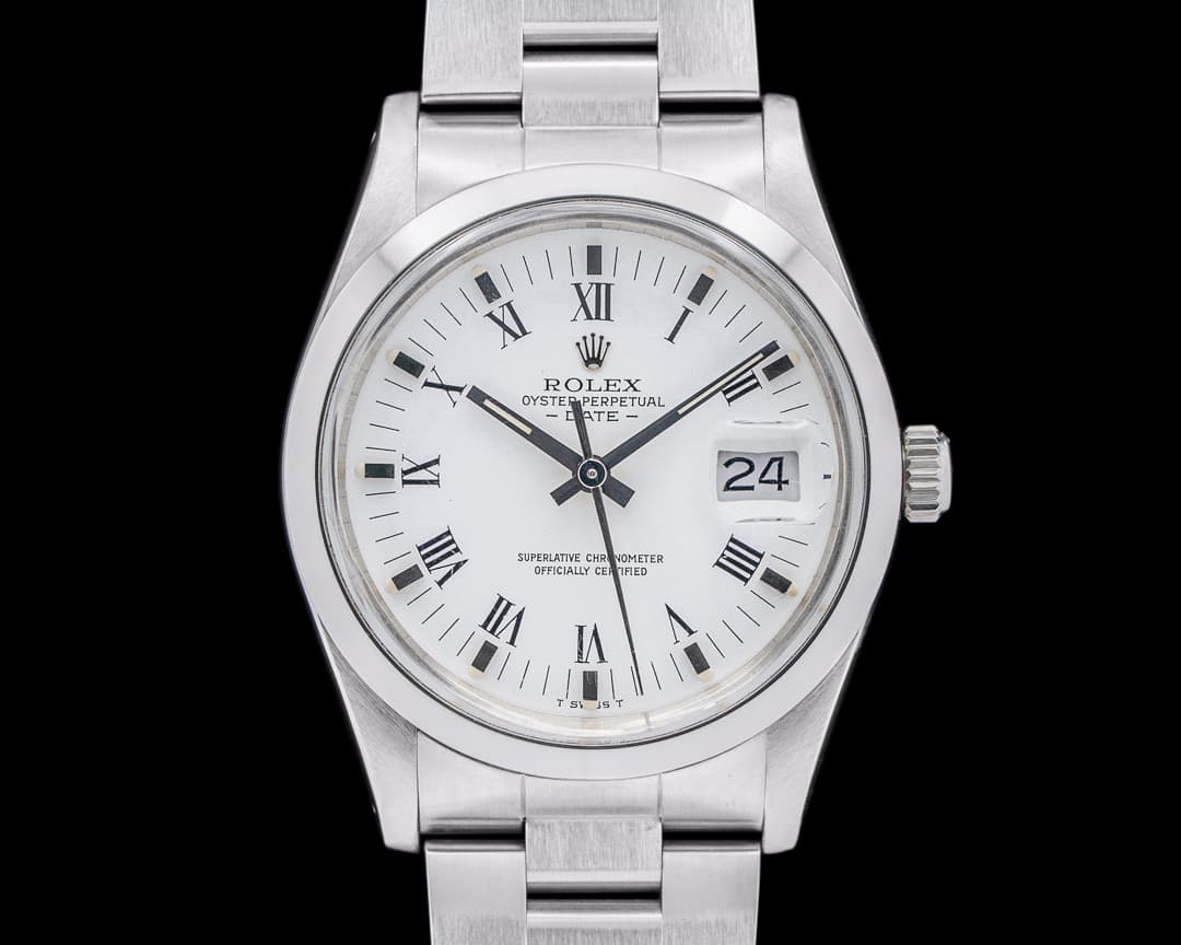 Rolex 15000 Oyster Perpetual Date SS White Roman Numeral Dial Circa. 1982