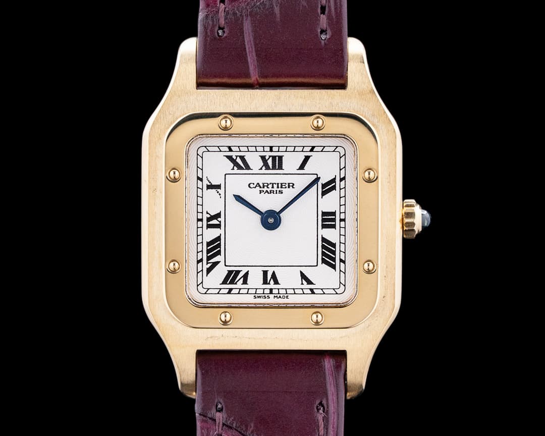 Cartier 1577B Santos Dumont Paris 18K Yellow Gold Silver Dial
