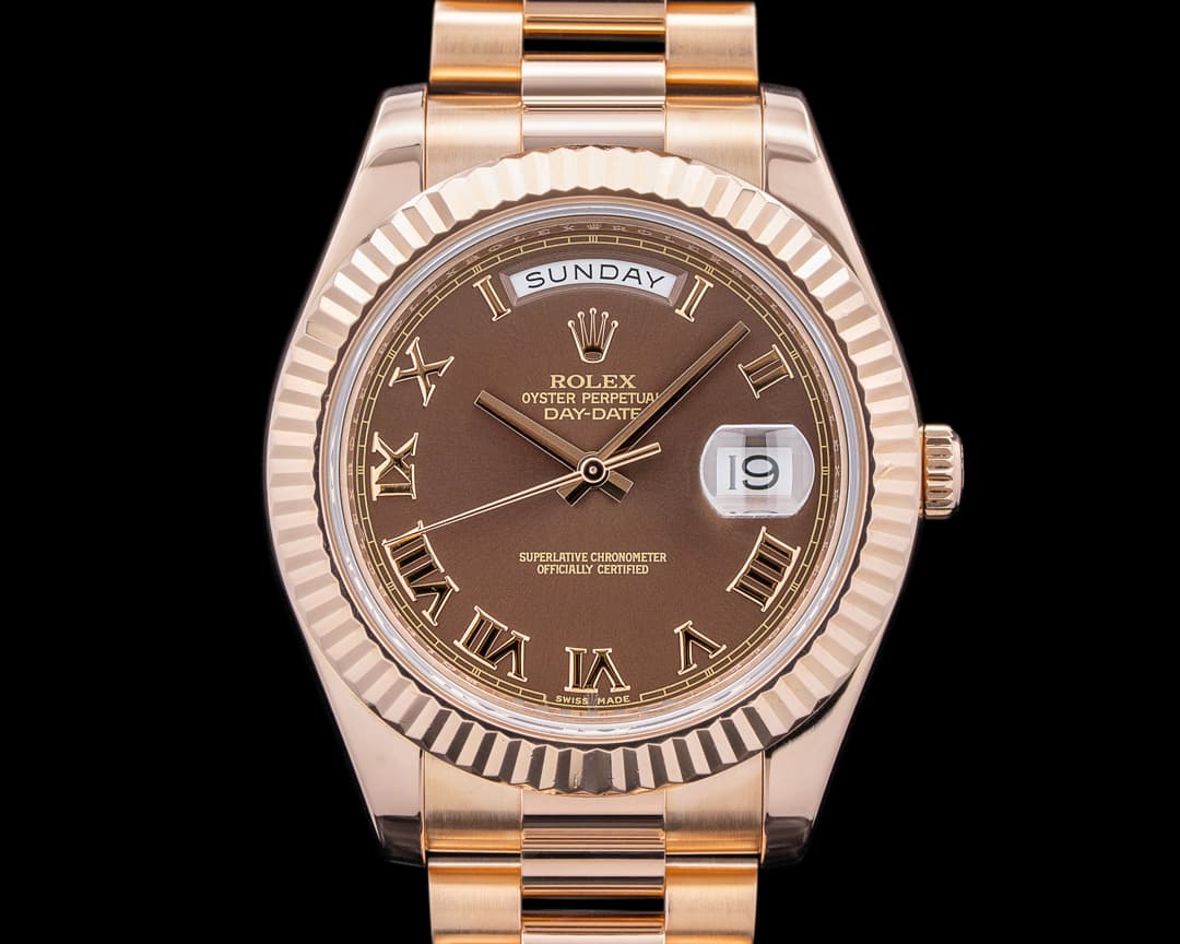 Rolex 218235 Day-Date II 18K Everose Gold Brown Roman Dial