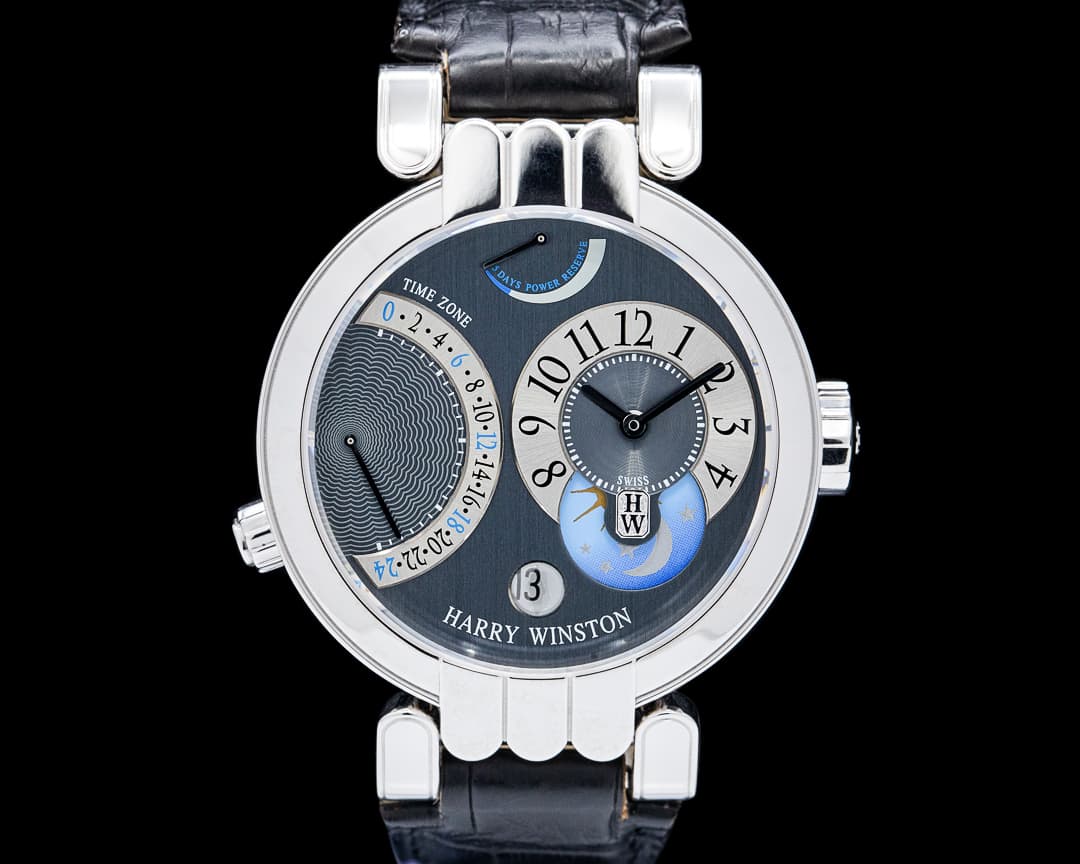 Harry Winston 200-MMTZ39W Premier Excenter Time Zone 18K White Gold Gray Dial