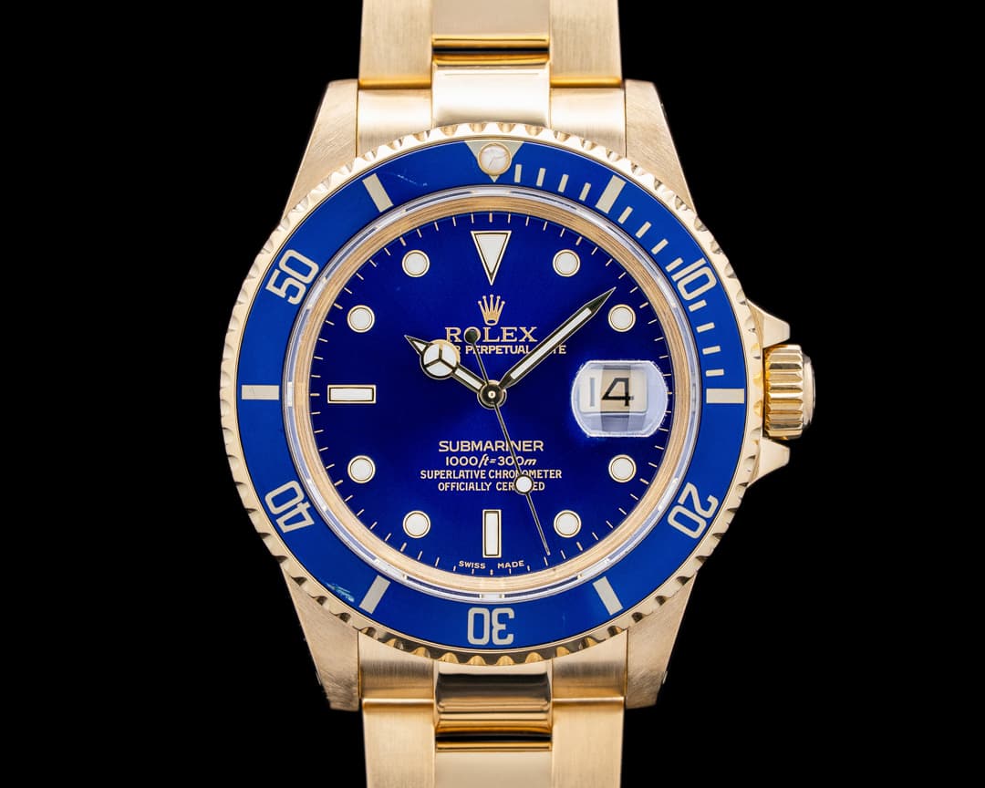 Rolex 16618 Submariner 18K Yellow Gold Blue Dial Circa. 1990