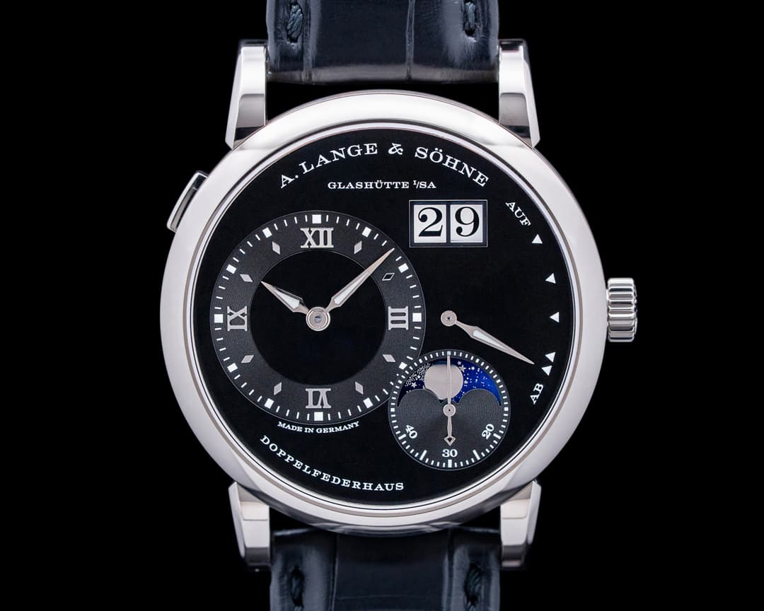 A. Lange and Sohne 192.029 Lange 1 Moon Phase 18K White Gold Black Dial
