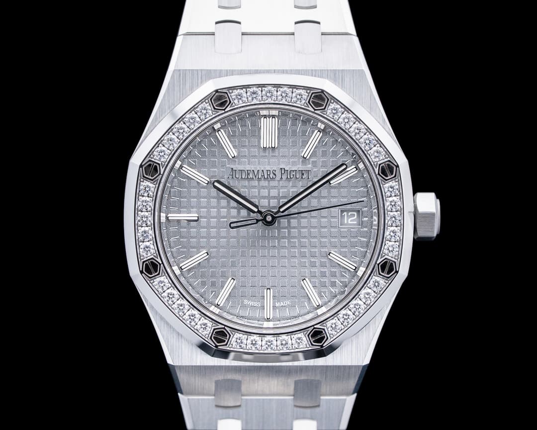 Audemars Piguet 15551ST Royal Oak 50th Anniversary SS Diamond Bezel Grey Dial