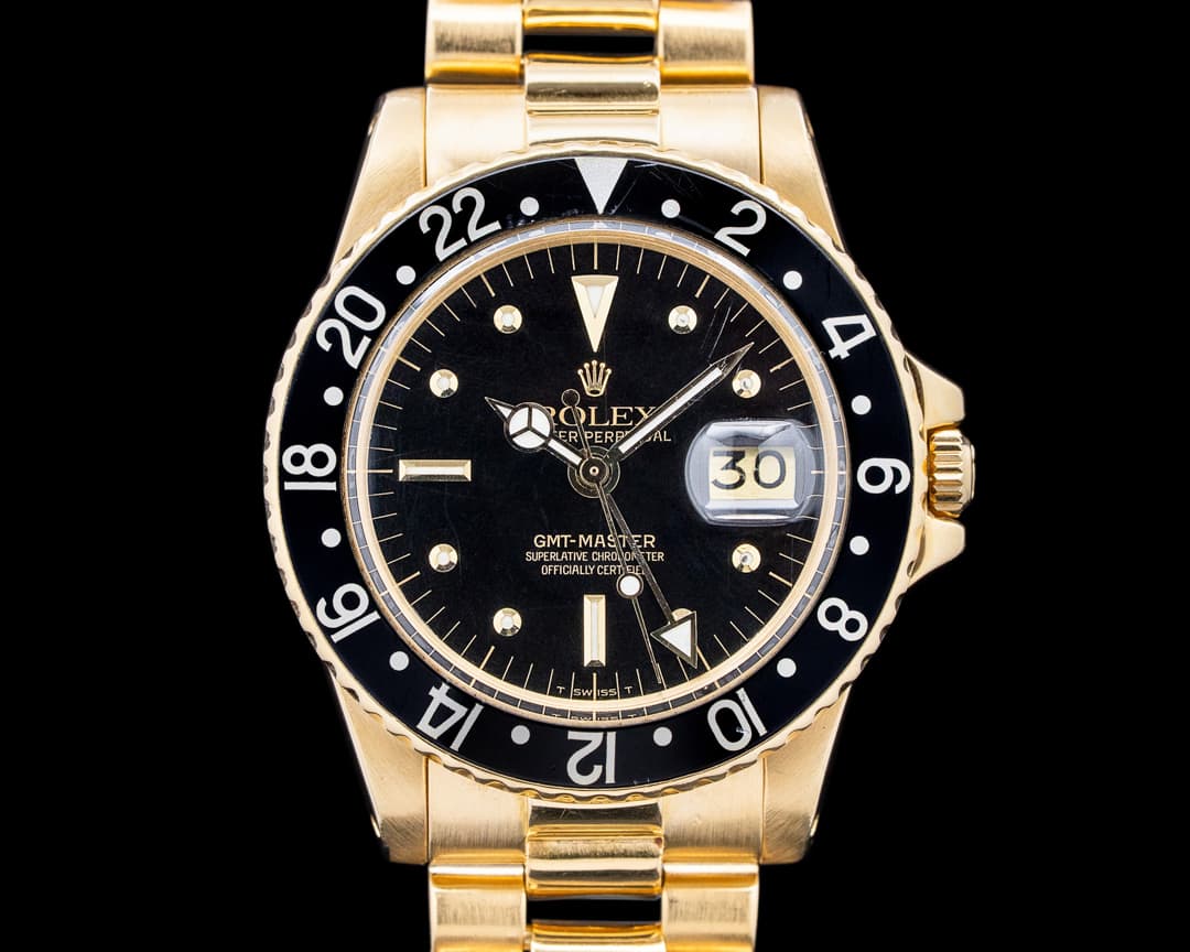 Rolex 1675/8 GMT Master 18K Yellow Gold Black Dial Circa. 1978