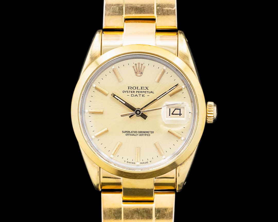 Rolex 15505 Oyster Perpetual Date 18K Yellow Gold Capped Gold Dial