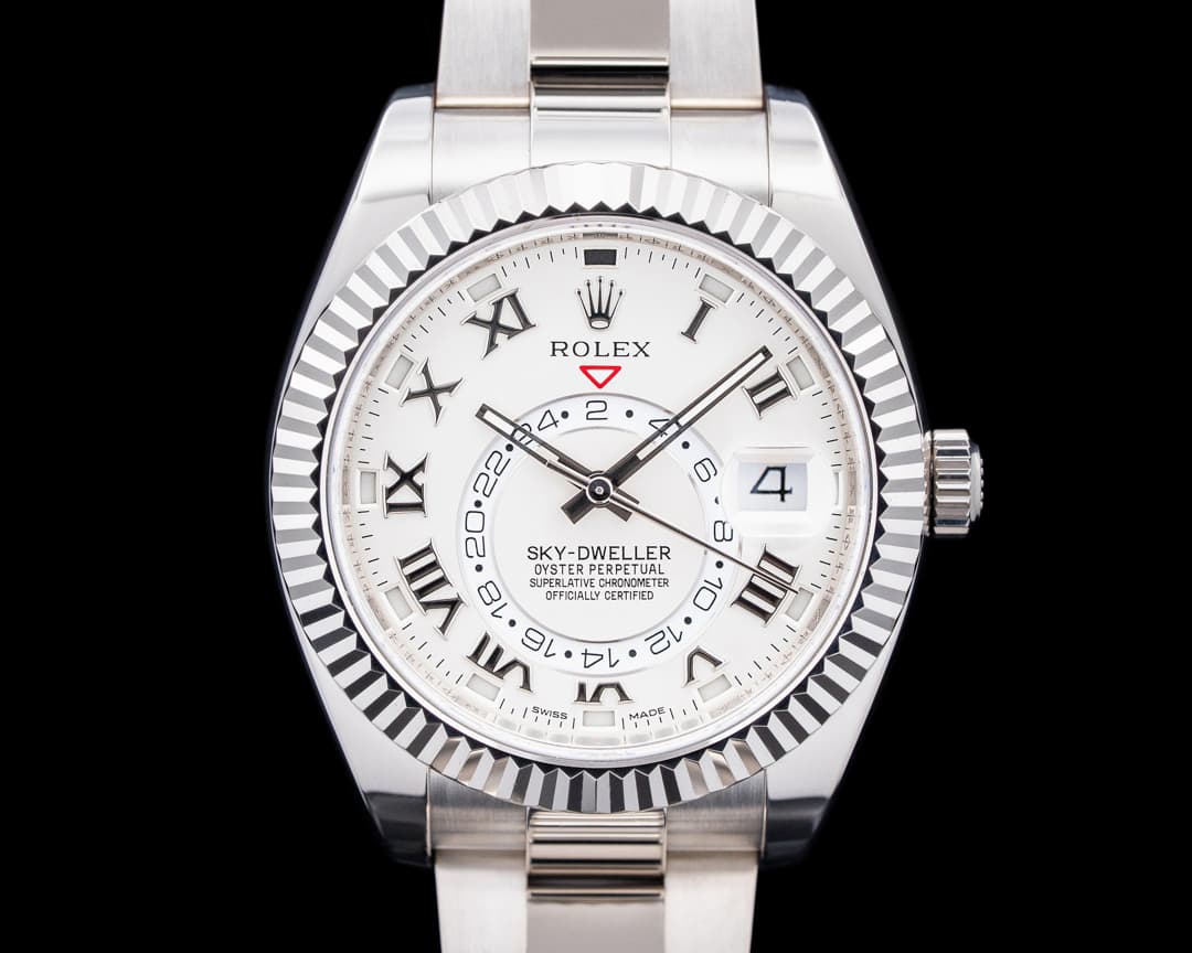 Rolex 326939 Sky Dweller 18K White Gold Silver Roman Dial