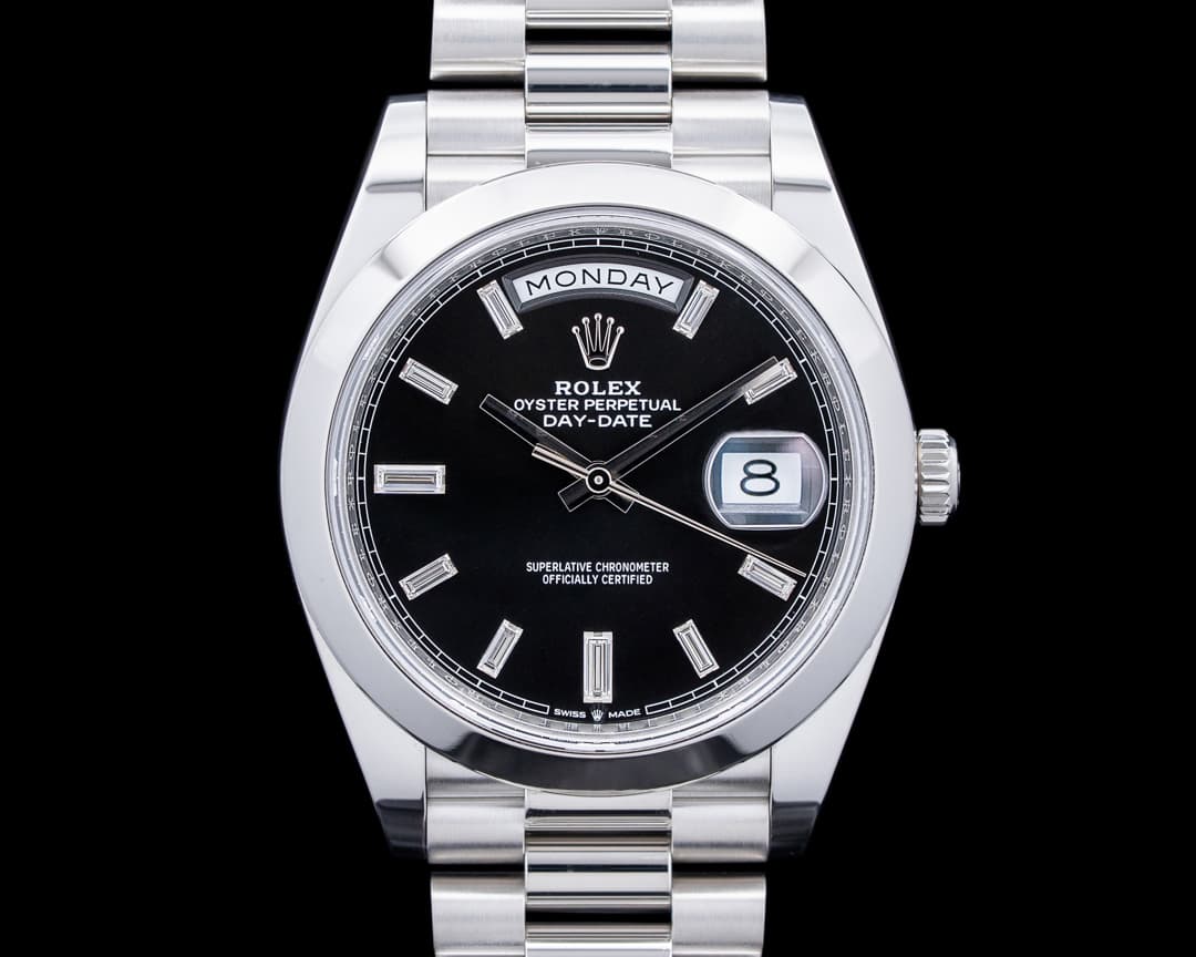 Rolex 228206 Day Date 40 Platinum Black Baguette Diamond Dial