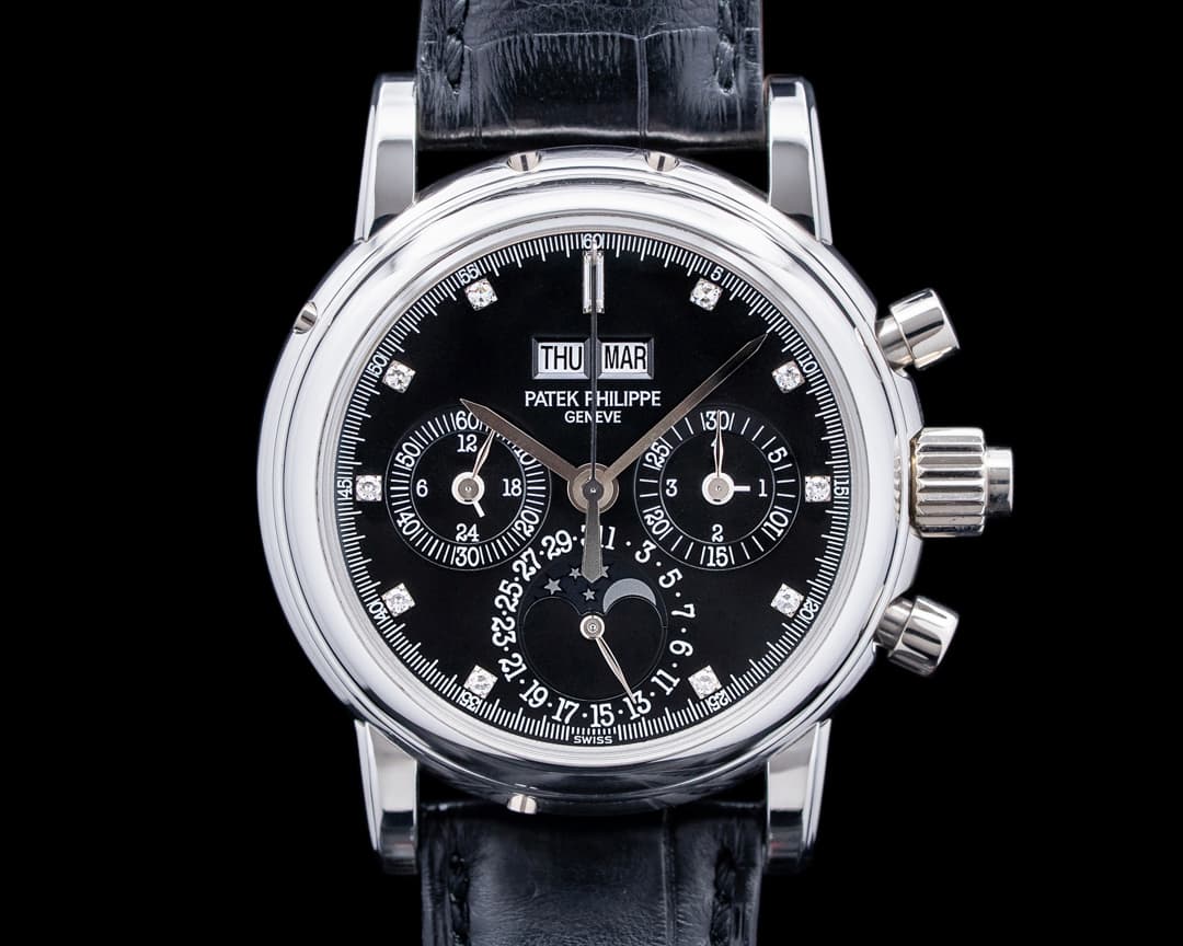 Patek Philippe 5004P Perpetual Calendar Split Seconds Platinum Black Diamond Dial RARE