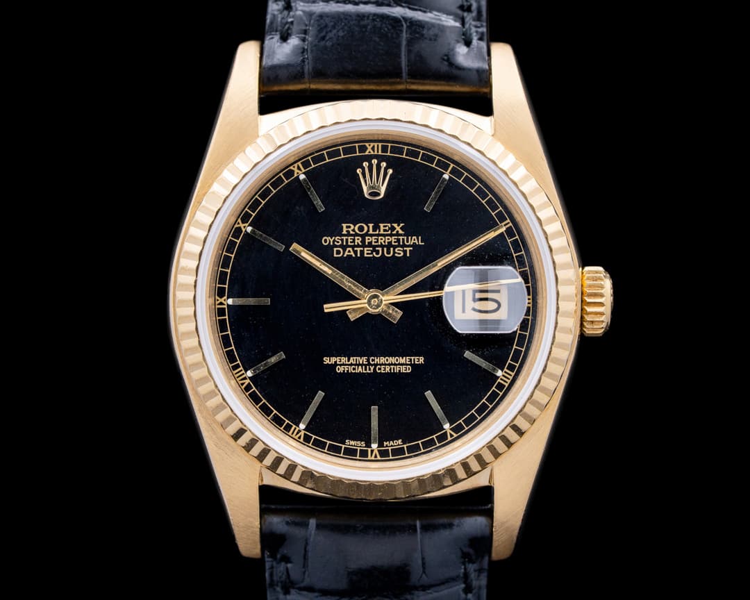 Rolex 16018 Datejust 18K Yellow Gold Black Dial Circa. 1973