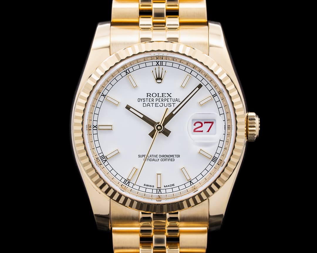 Rolex 116238 Datejust 36 18K Yellow Gold White Stick Dial