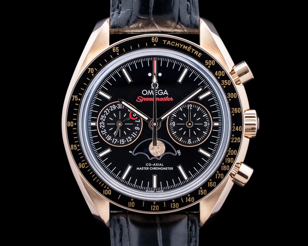 Omega Speedmaster Moonphase 18K Rose Gold Black Dial 2025