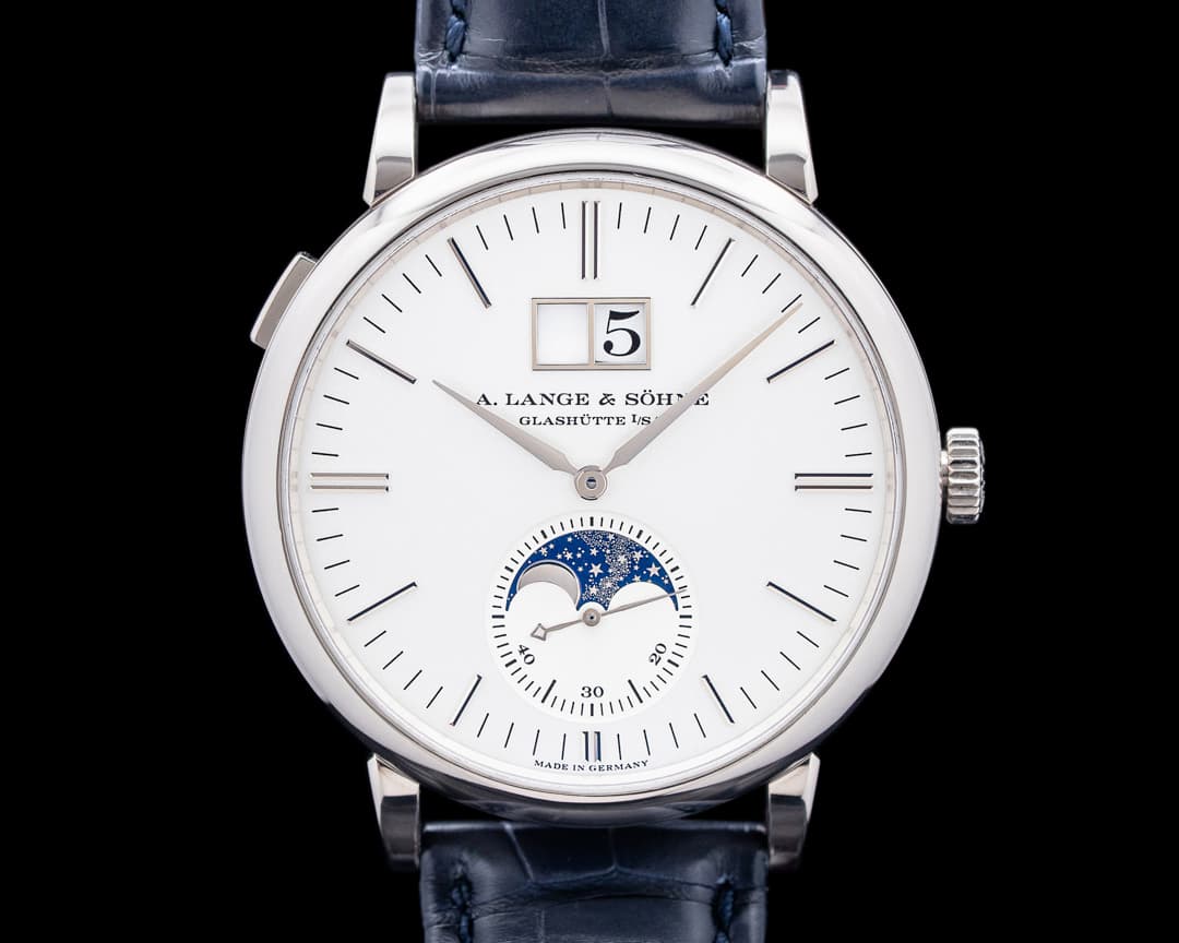A. Lange and Sohne 384.026 Saxonia Moon Phase 18K White Gold Silver Dial