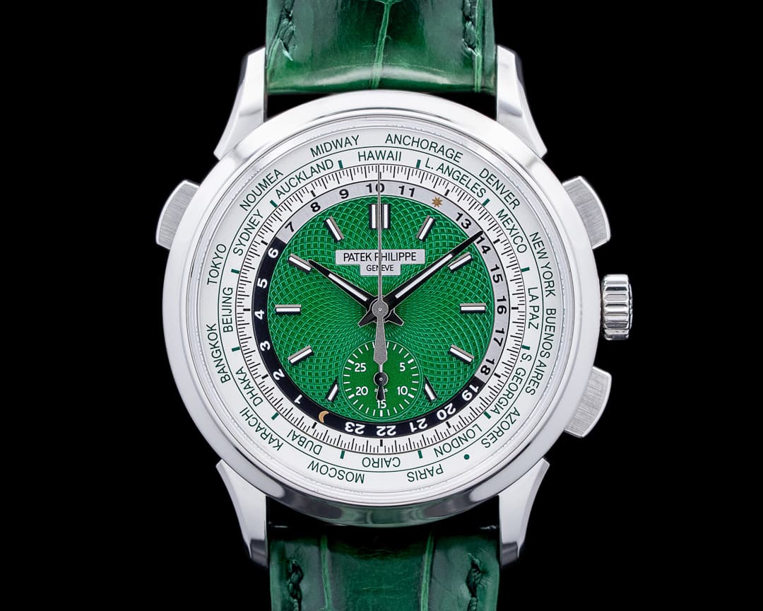 Patek Philippe 5930P World Time Chronograph Platinum Green Dial