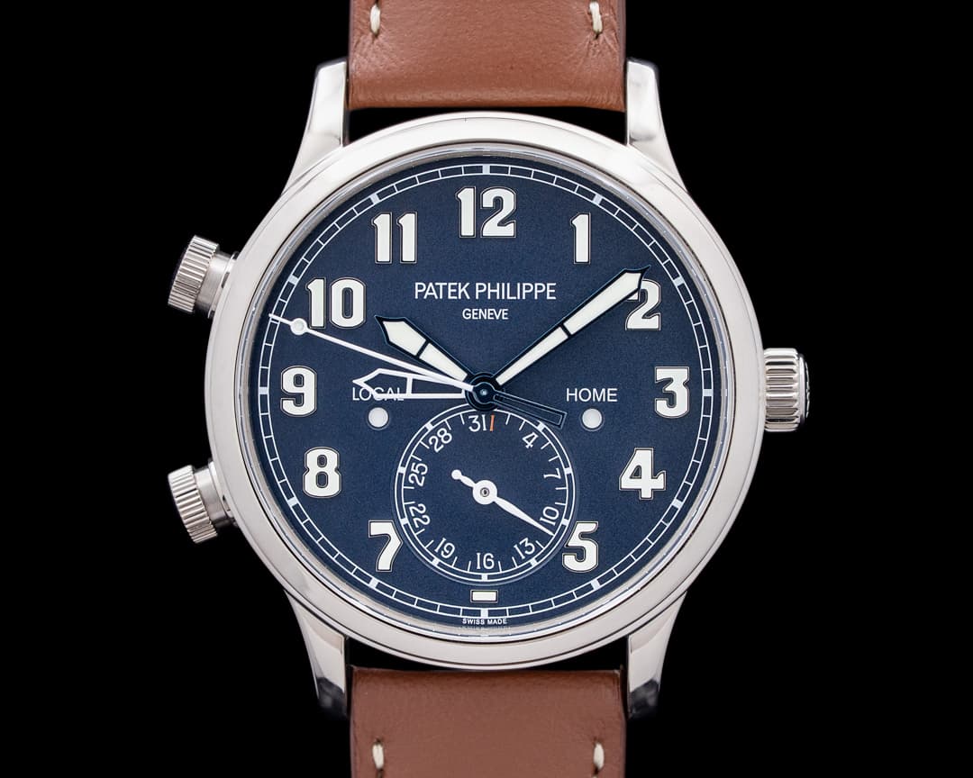 Patek Philippe 5524G Calatrava Pilot Travel Time 18K White Gold Blue Dial