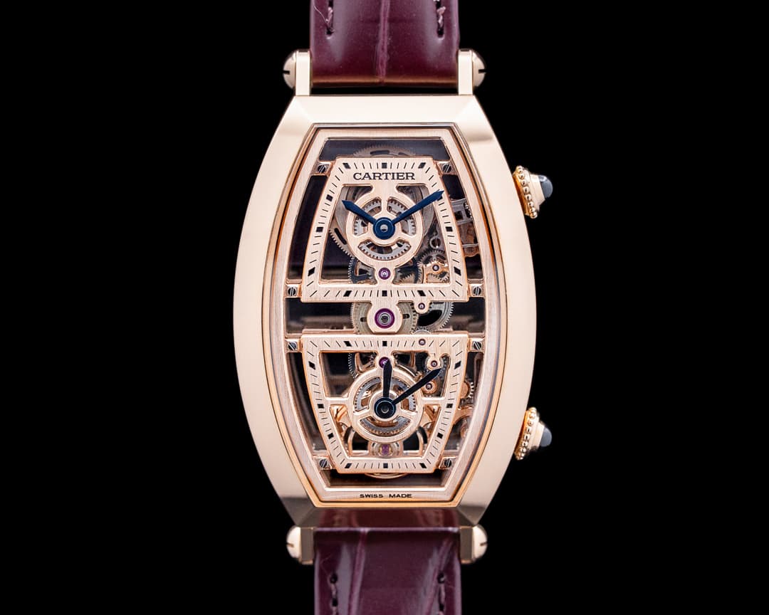 Cartier WHTN0013 Prive Tonneau XL Dual Time 18K RG Skeleton Dial LIMITED