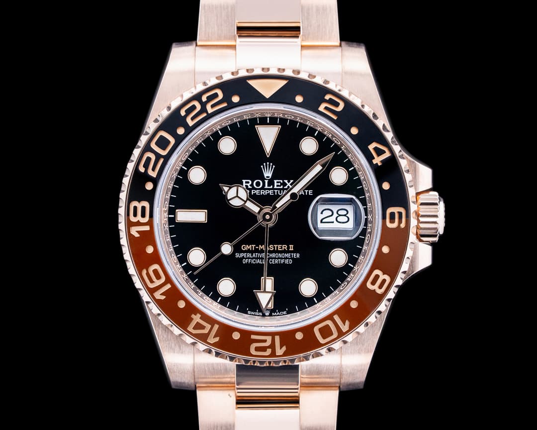 Rolex 126715CHNR GMT Master II "Root Beer" 18K Everose Gold Black Dial