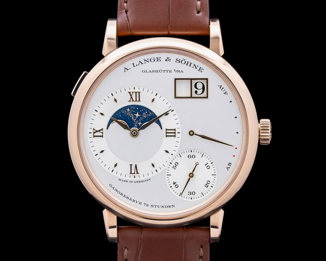 A. Lange and Sohne 139.032 Grand Lange 1 Moon Phase 18K Rose Gold Silver Dial
