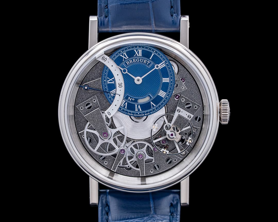 Breguet 7097BB Tradition Seconde Retrograde 18K White Gold Blue Skeleton Dial