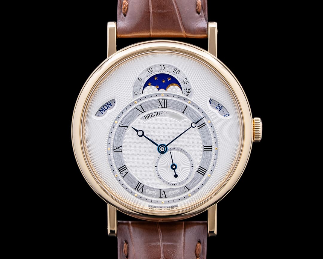 Breguet 7337BA Classique Moonphase Day Date 18K Yellow Gold Silver Dial