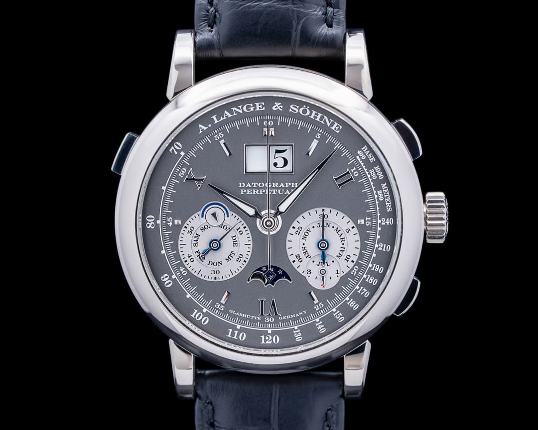 A. Lange and Sohne Datograph Perpetual Calendar Chronograph 18K WG Gray Dial
