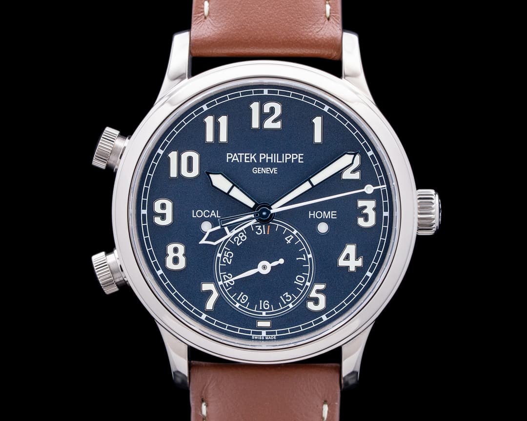 Patek Philippe 5524G Calatrava Pilot Travel Time 18K White Gold Blue Dial