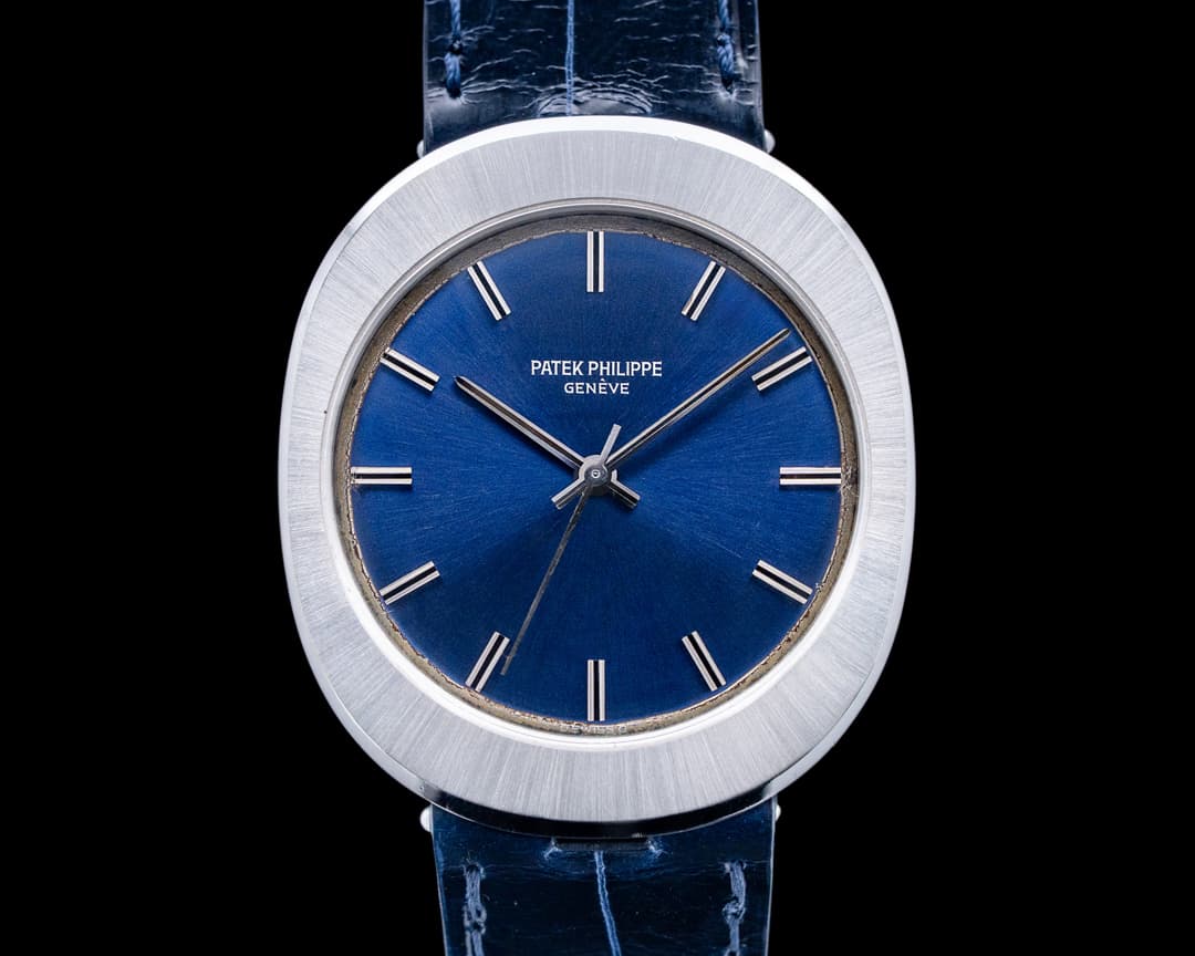 Patek Philippe 3580A Vintage Steel Jumbo UFO Steel Back Winder Blue Dial