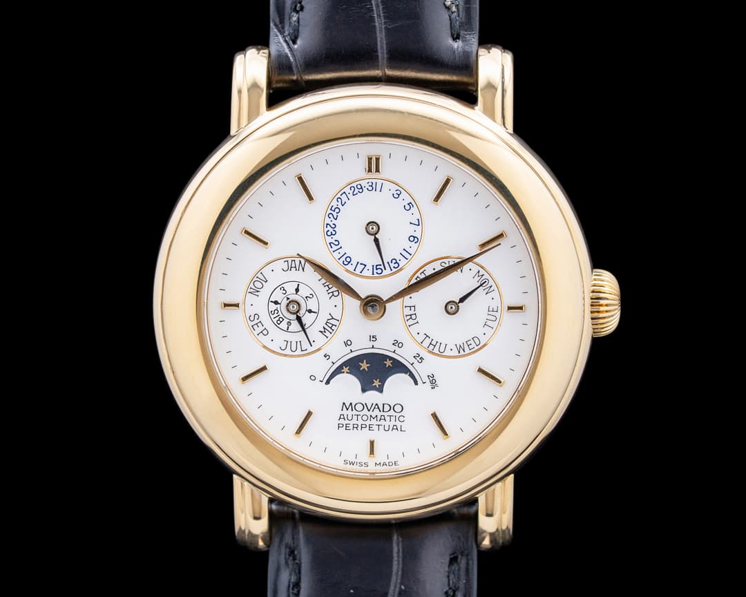 Movado 1881 Automatic Perpetual Calendar 18K Yellow Gold White Dial