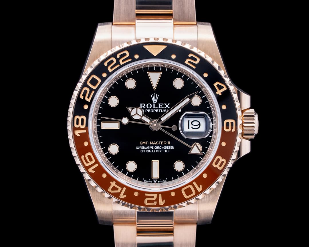 Rolex 126715CHNR GMT Master II "Root Beer" 18K Everose Gold Black Dial