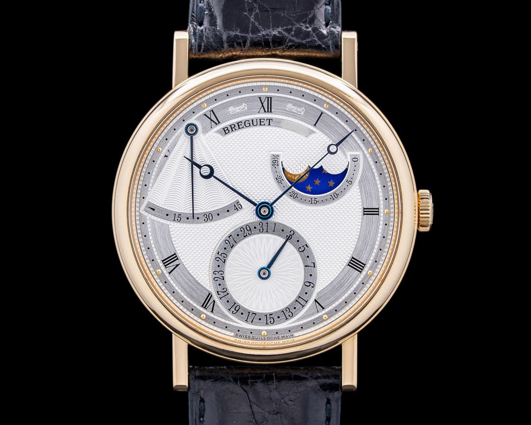 Breguet 7137BA Classique Power Reserve Moon Phase 18K Yellow Gold Silver Dial