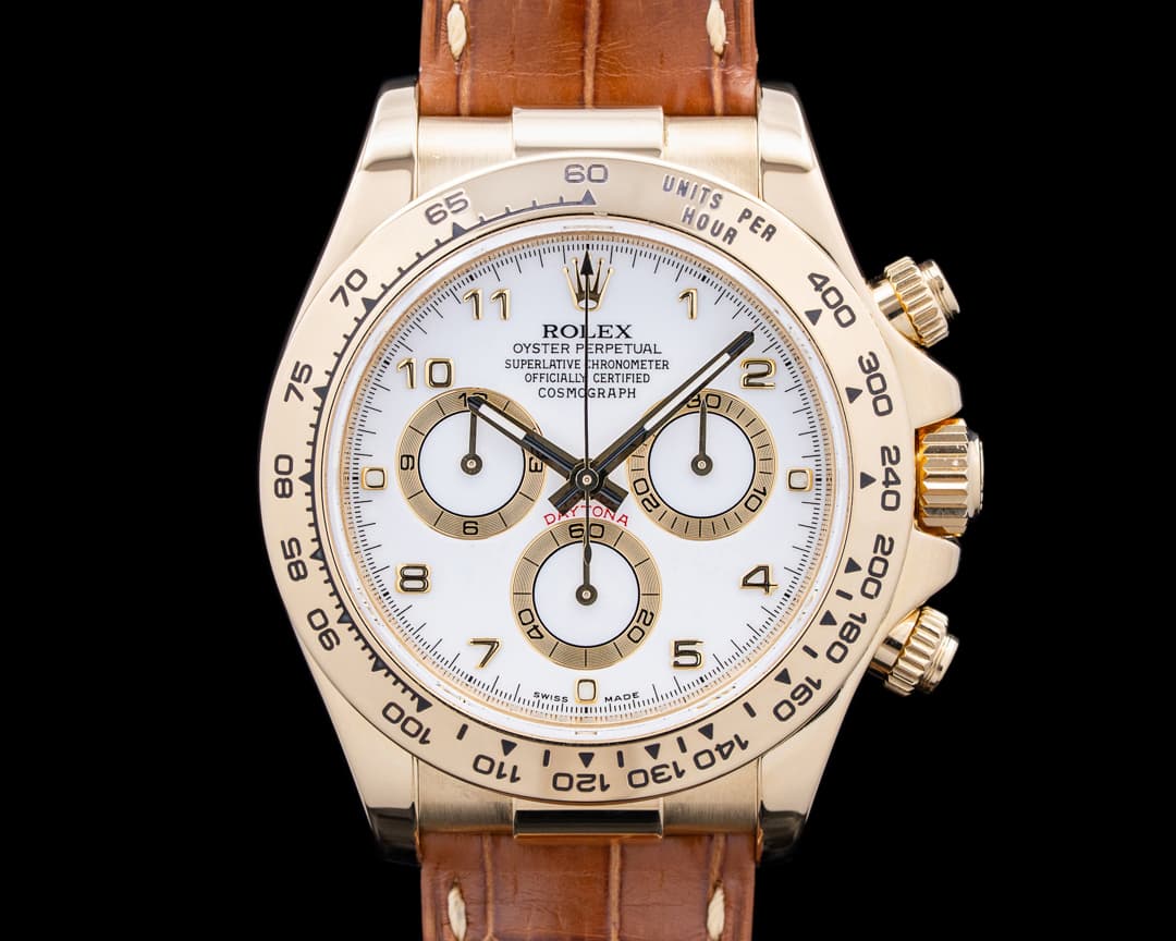 Rolex 116518 Daytona 18K Yellow Gold White Arabic Dial