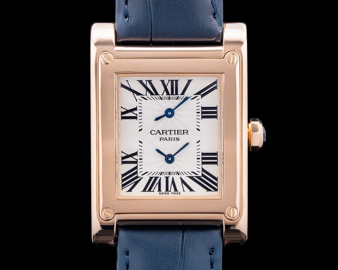 Cartier W1537651 Tank a Vis Dual Time 18K Rose Gold Silver Dial