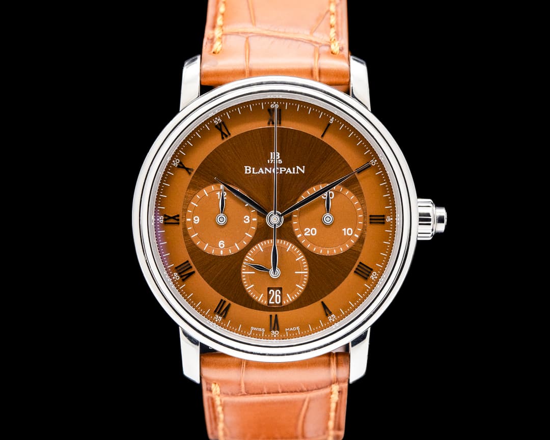 Blancpain 6185 Villeret Monopusher Chronograph 18K White Gold Brown Dial