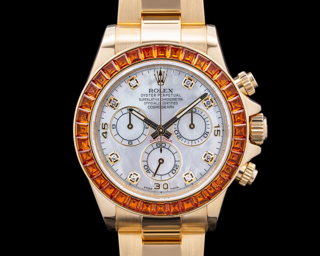 Rolex 116578SACO Daytona 18K Yellow Gold MOP Orange Sapphire