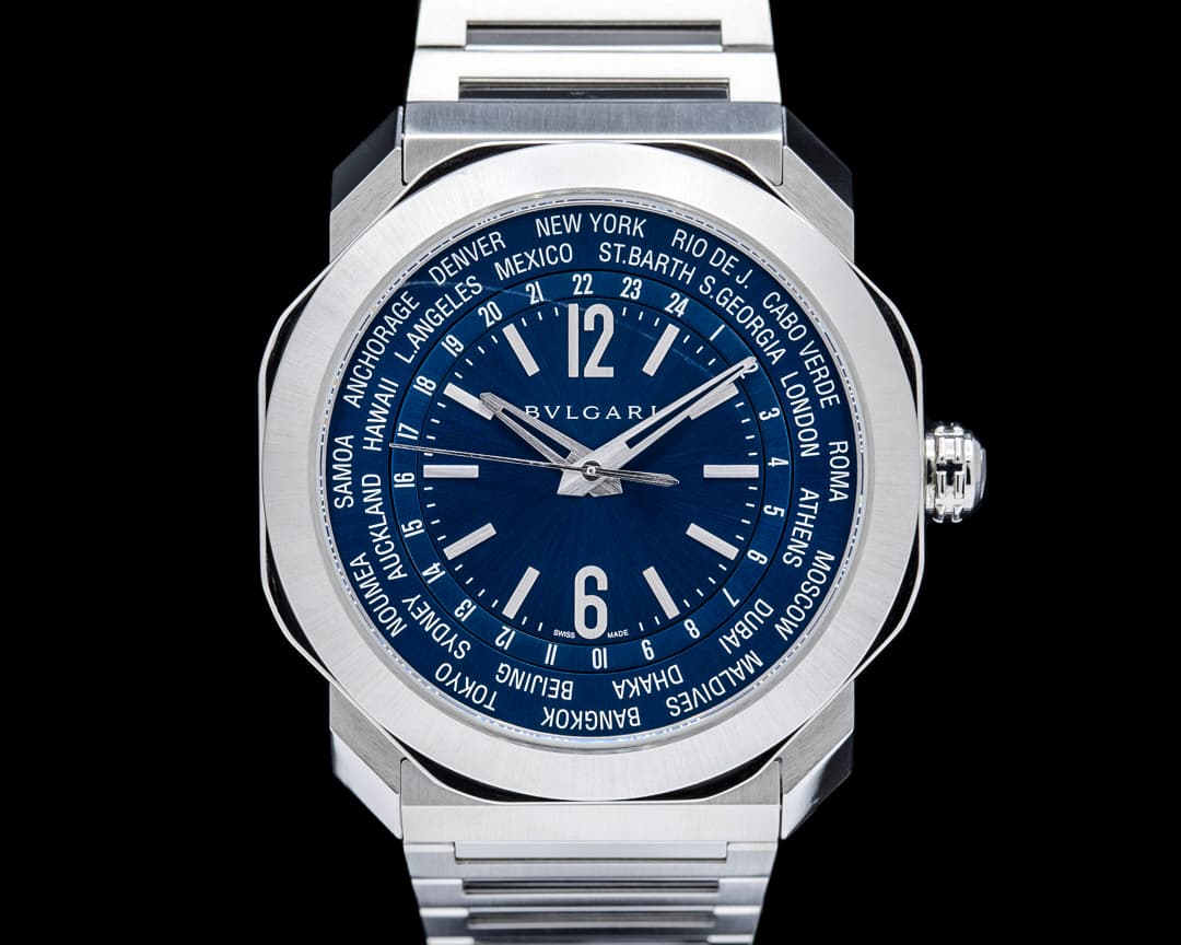 Bulgari 103481 Octo Roma Worldtimer SS Blue Dial