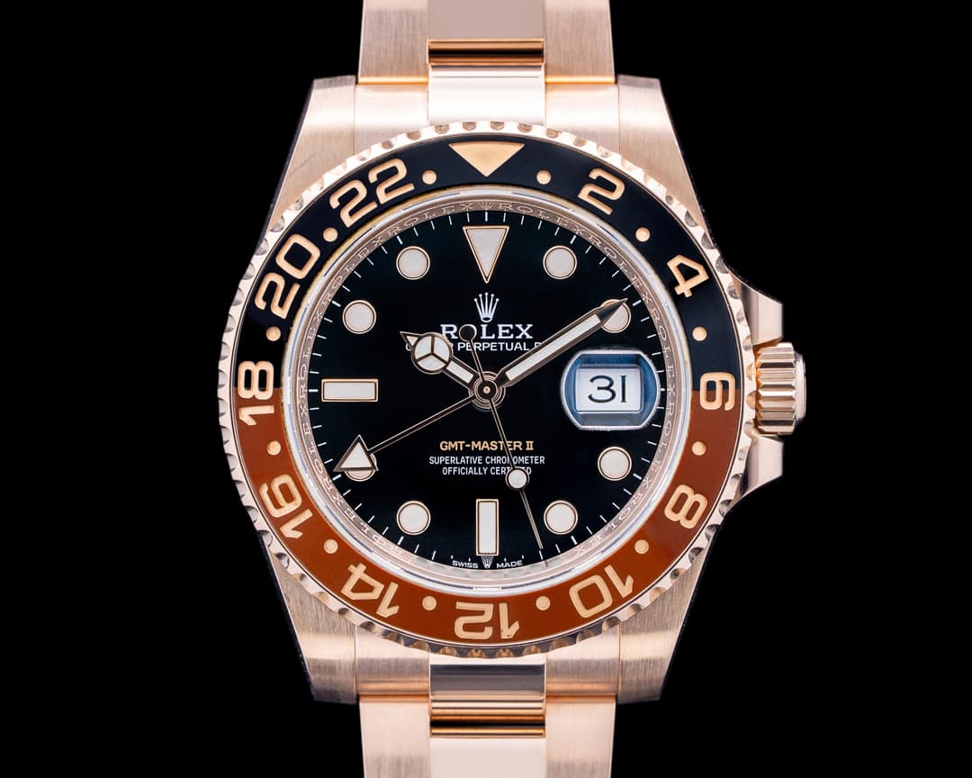Rolex 126715CHNR GMT Master II "Root Beer" 18K Everose Gold Black Dial