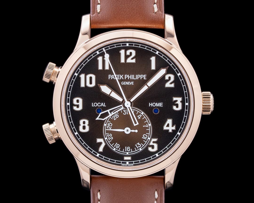 Patek Philippe 5524R Calatrava Pilot Travel Time 18K Rose Gold Brown Dial