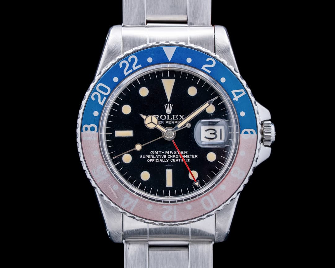 Rolex GMT Master "Pepsi" Gilt Swiss UNDERLINE SS Black Dial Circa. 1964