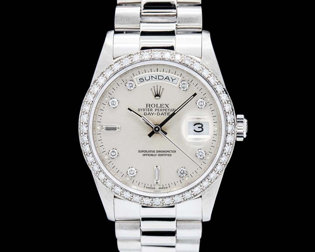 Rolex 18346 Day-Date 36 Platinum Silver Diamond Dial