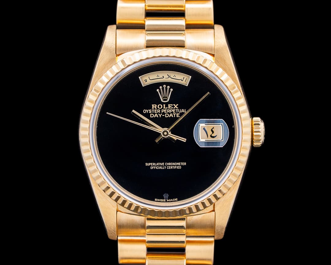 Rolex 18238 Day-Date President ARABIC 18K Yellow Gold Black Onyx Dial